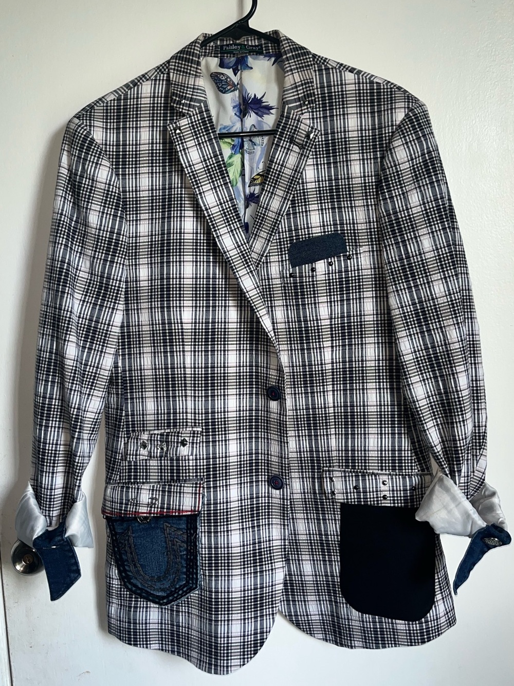 Paisley & Gray Women’s Must Have Blazer Preppy Plaid Denim Butterfly Lining 4DR